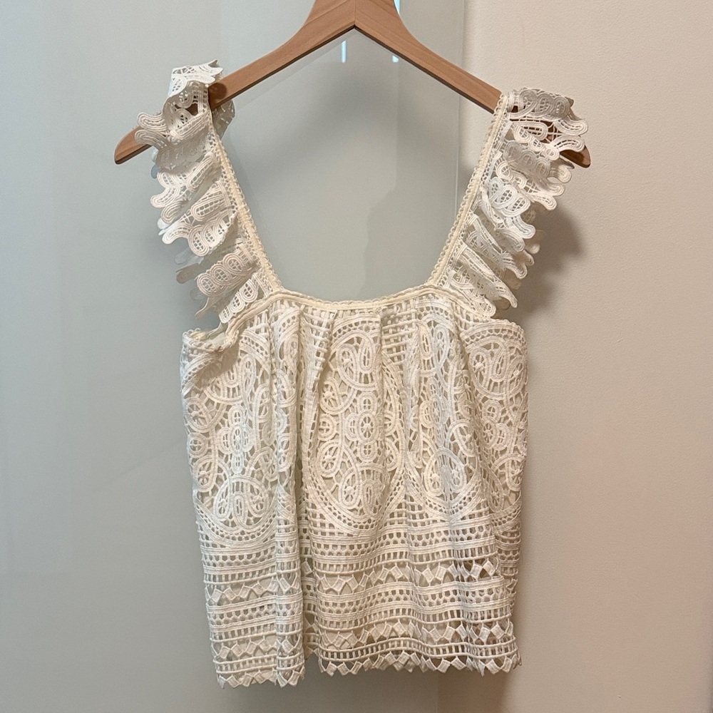 Chic White Lace Ruffle Blouse